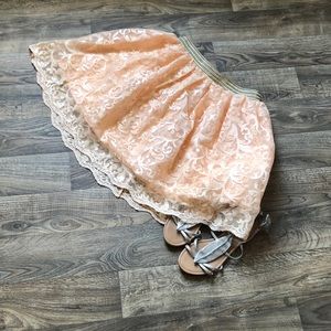 Bebe Peach Tine Tulle Pattern Sequin Lrg Skirt